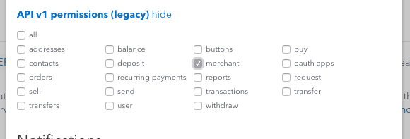 coinbase api permissions shopify