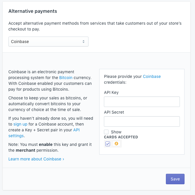 shopify accept coinbase