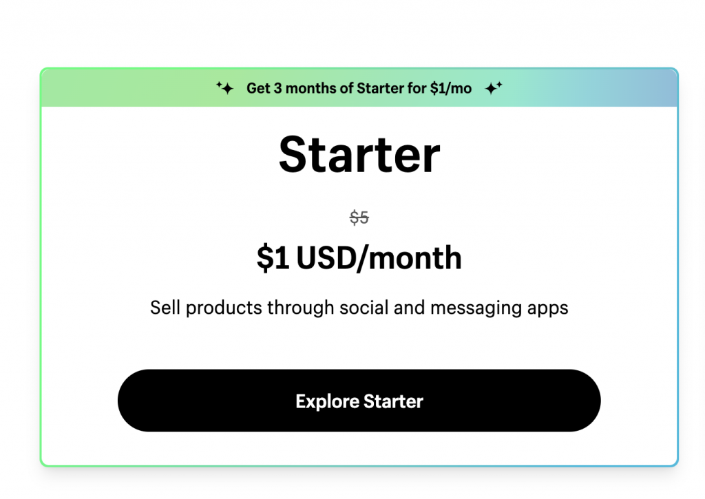 shopify starter plan 2023 price update