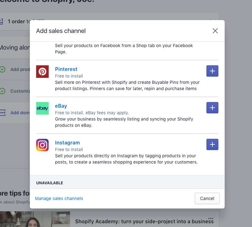 how to add the ebay sales channel shopify