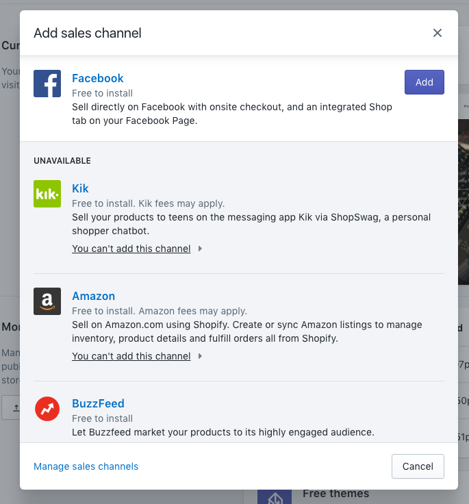 facebook sales channel shopify